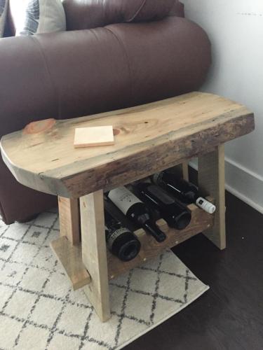 Live Edge Side table with wine rack on bottom